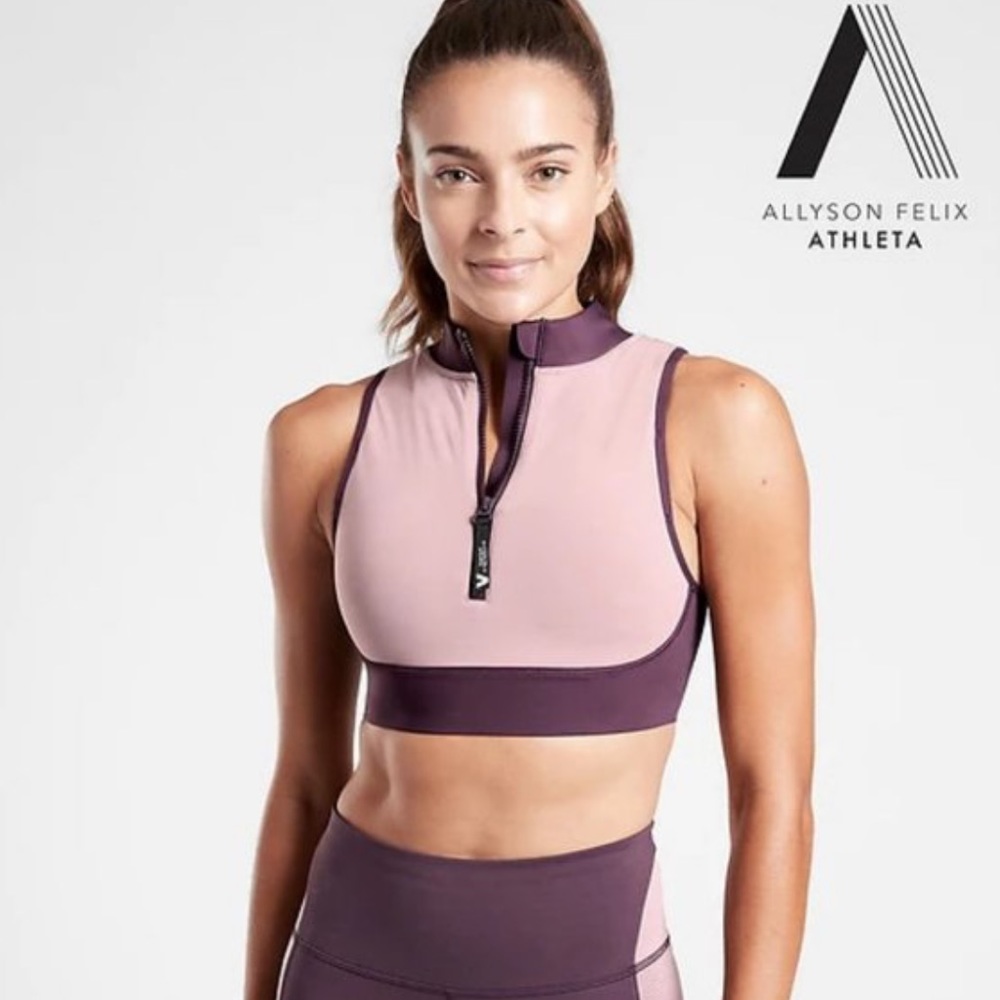 NEW Athleta A-C Allyson Felix Legend Zip Front Bra medium purple - Picture 2 of 10